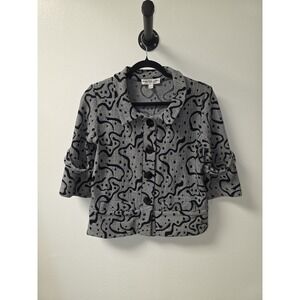 Andria Lieu Collection Black White Abstract Print Button Front Jacket Top Size L
